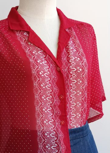 Camisa VINTAGE roja lunares y cenefa TALLA 42-44