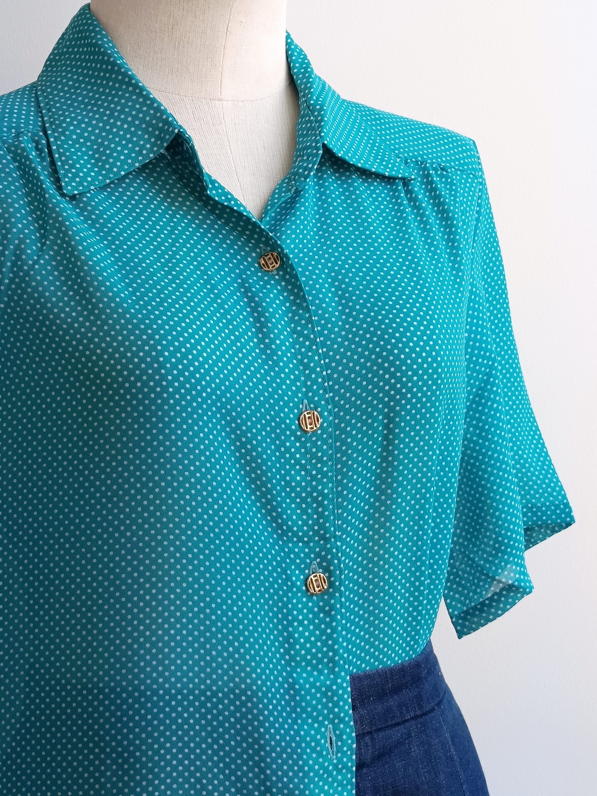 Camisa VINTAGE turquesa lunarcitos TALLA 36-40
