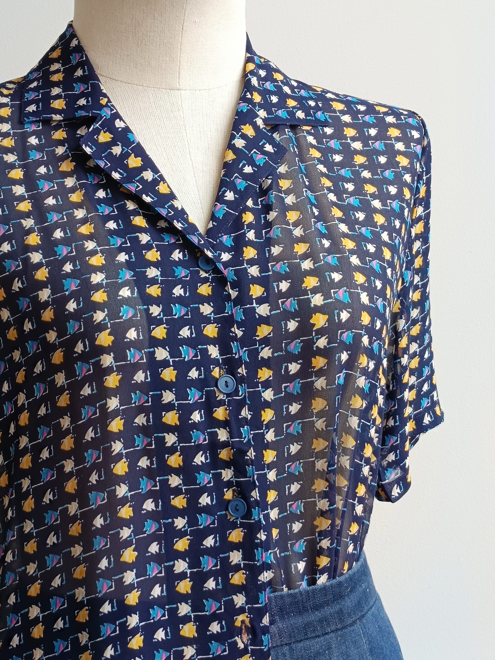 Camisa VINTAGE azul peces TALLA 34