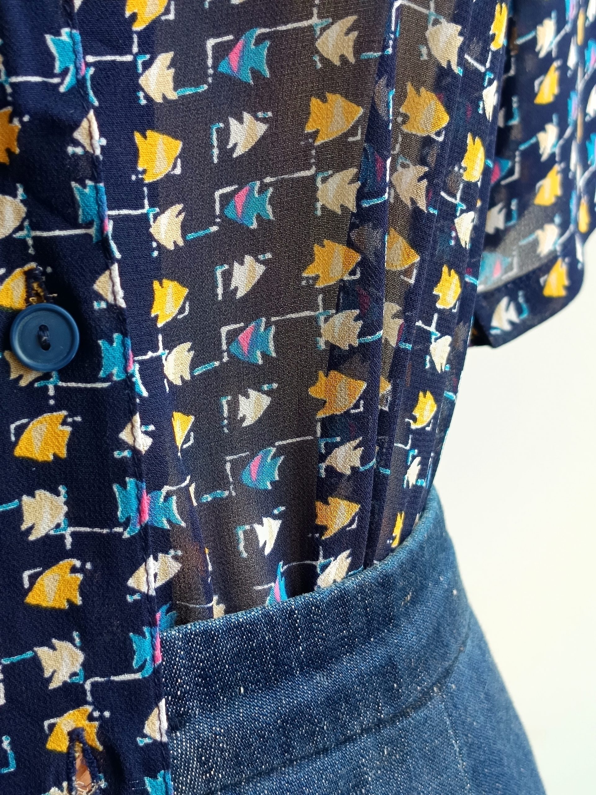 Camisa VINTAGE azul peces TALLA 34 - Imagen 4
