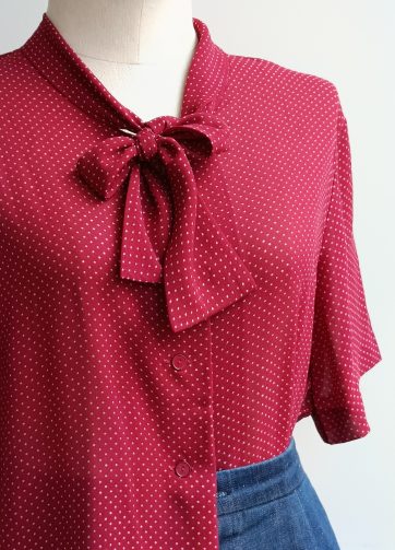 Camisa VINTAGE granate lunarcitos lazo TALLA 38-40