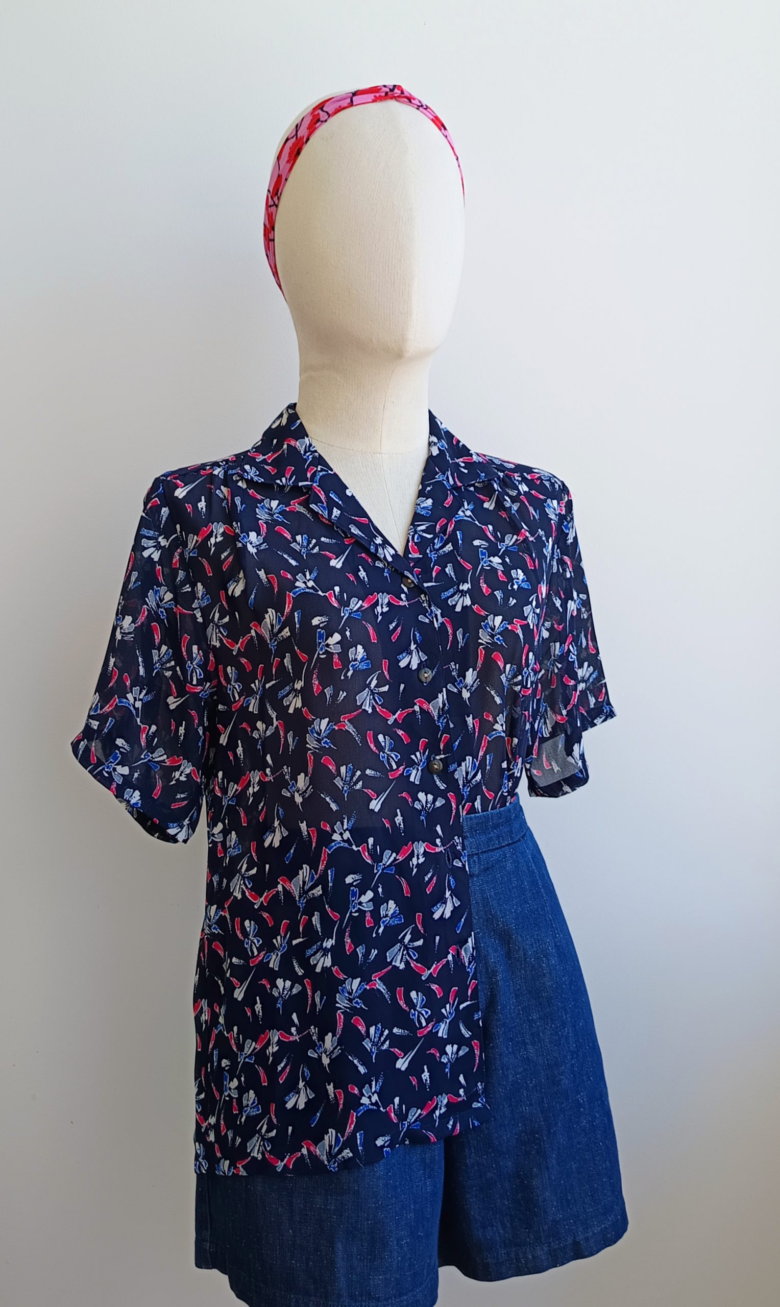Camisa VINTAGE azul espigas rosas TALLA 38-42 - Imagen 2