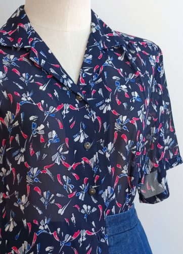 Camisa VINTAGE azul espigas rosas TALLA 38-42
