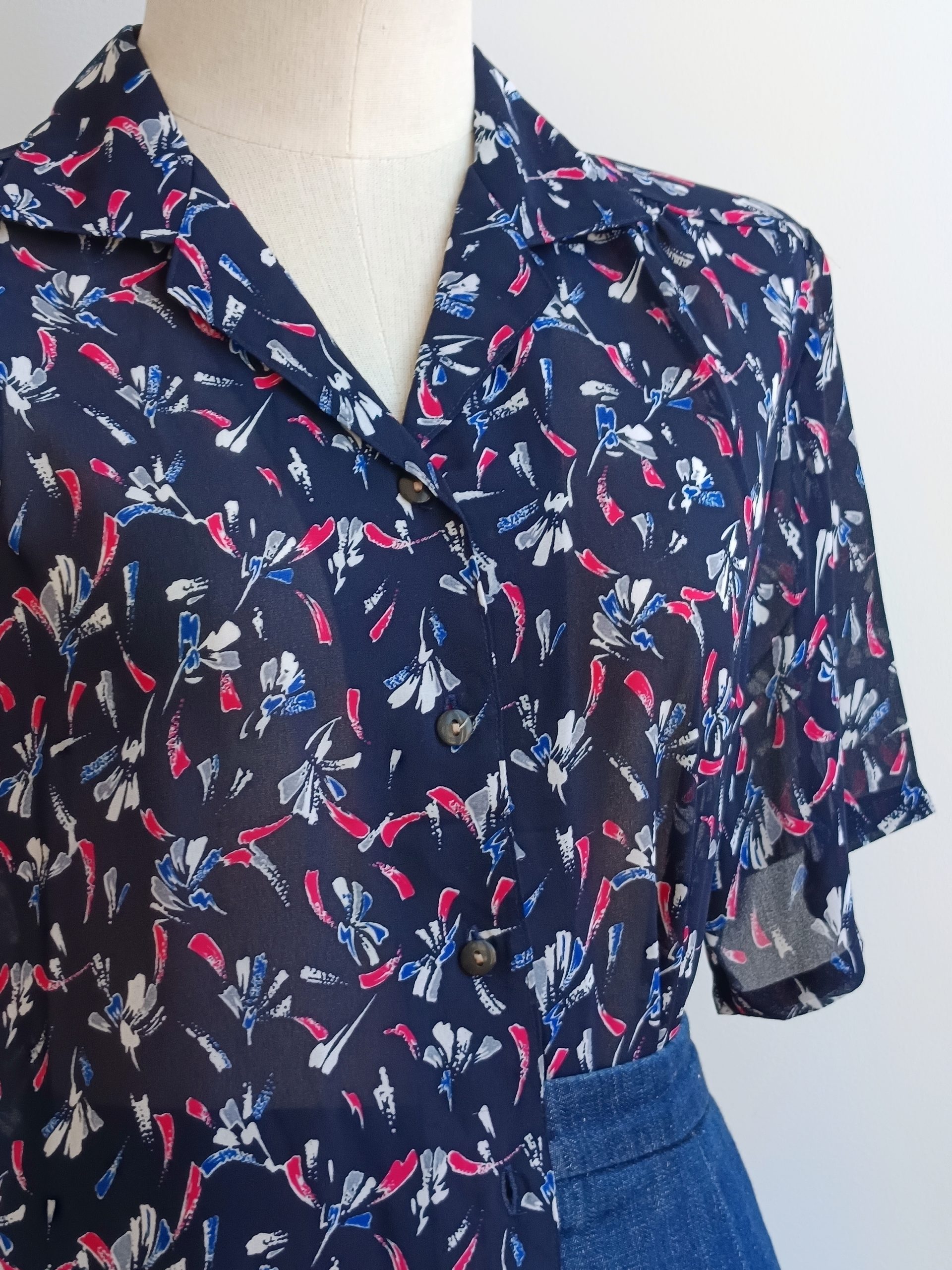 Camisa VINTAGE azul espigas rosas TALLA 38-42