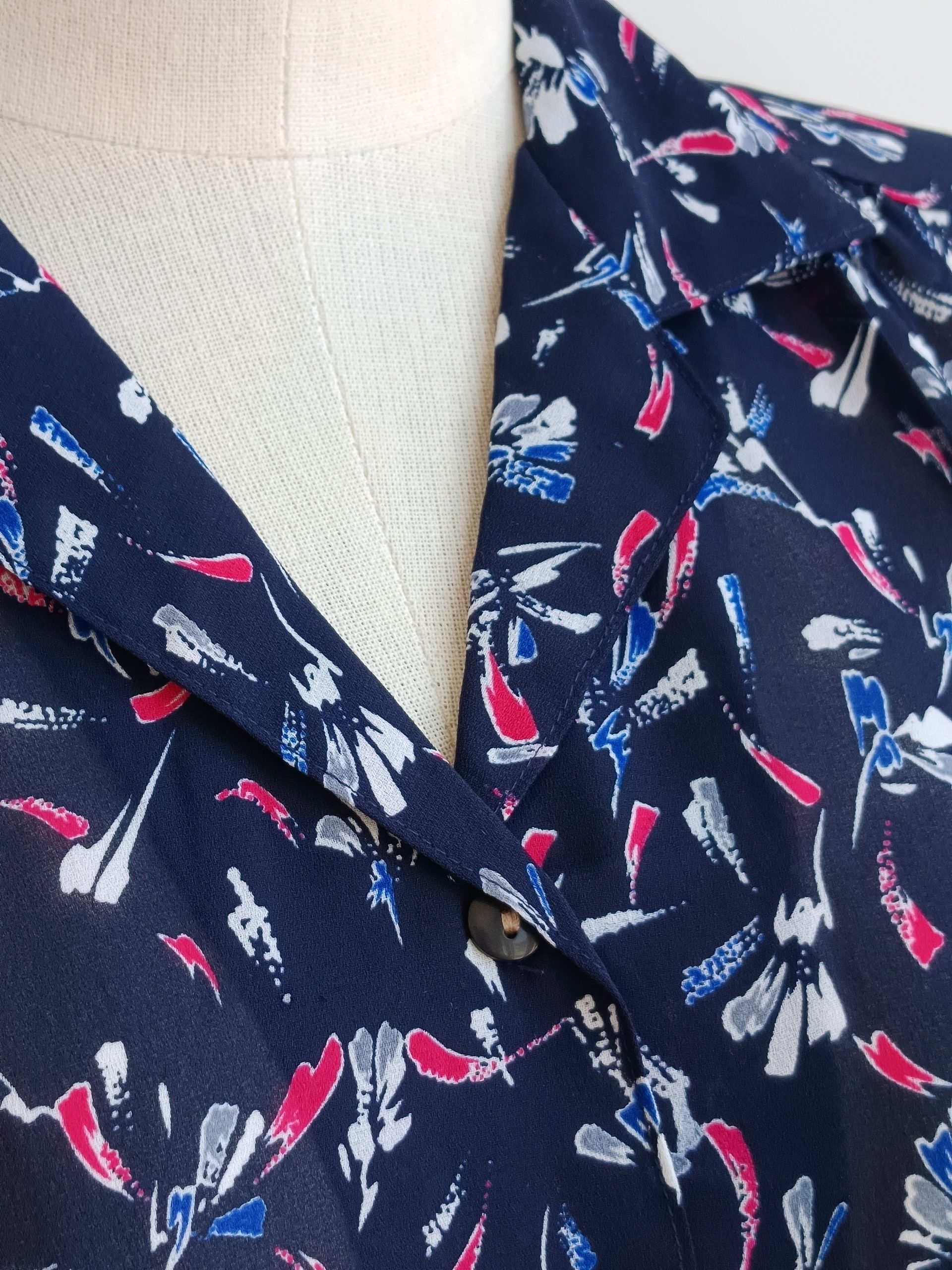 Camisa VINTAGE azul espigas rosas TALLA 38-42 - Imagen 3