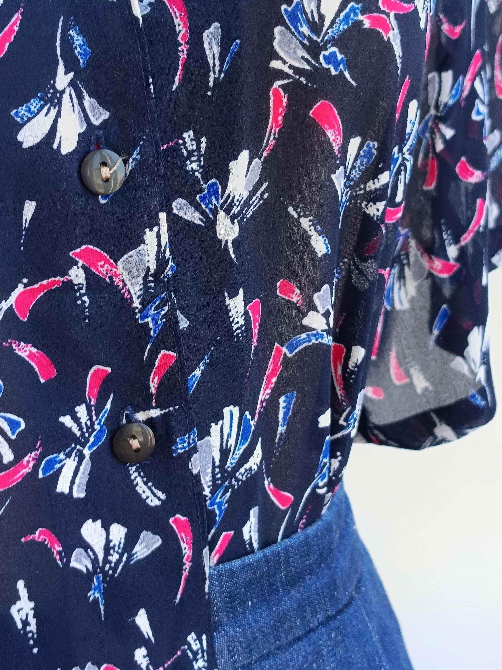 Camisa VINTAGE azul espigas rosas TALLA 38-42 - Imagen 4