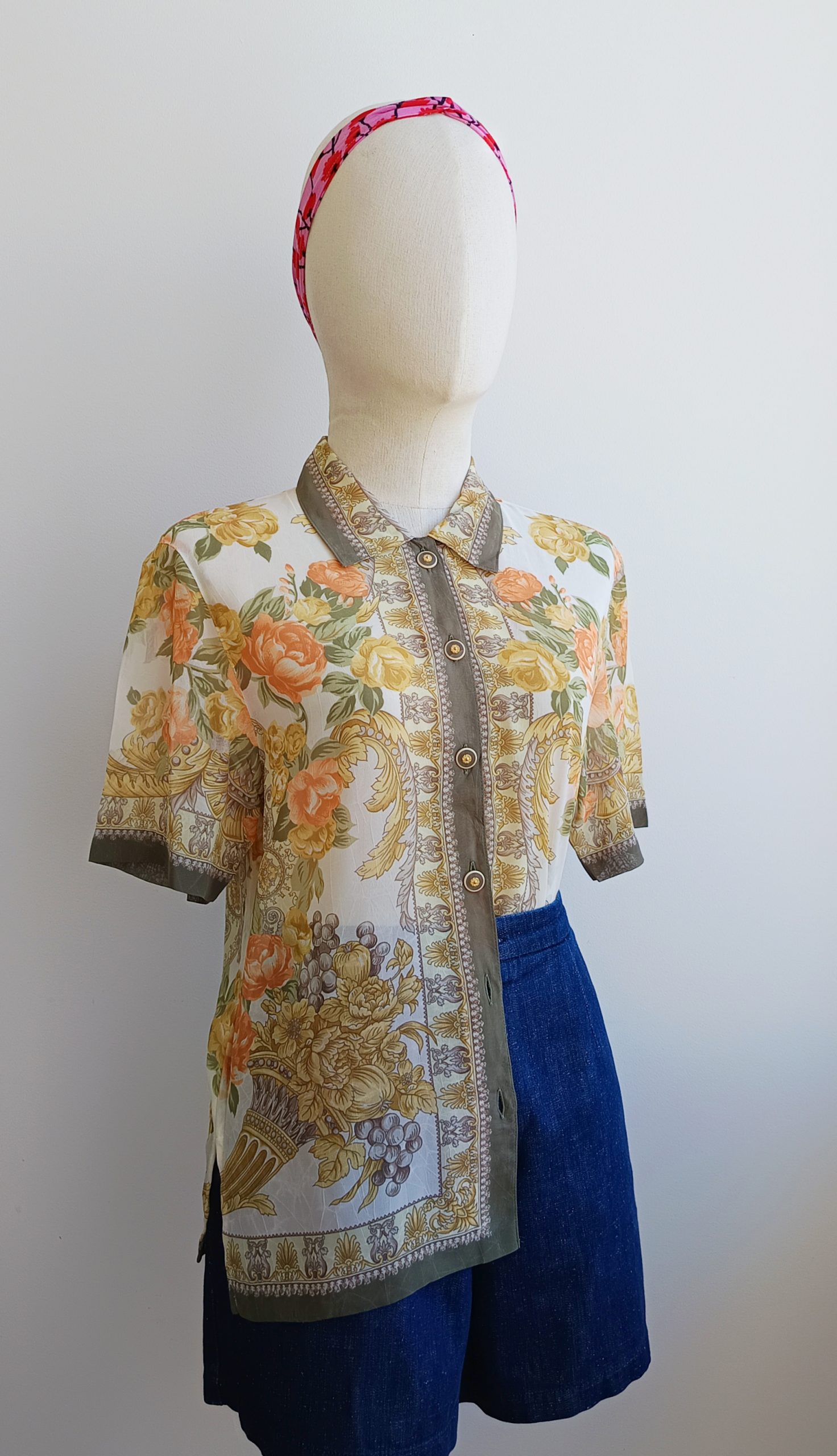 Camisa VINTAGE rosas naranjas TALLA 34 - Imagen 2