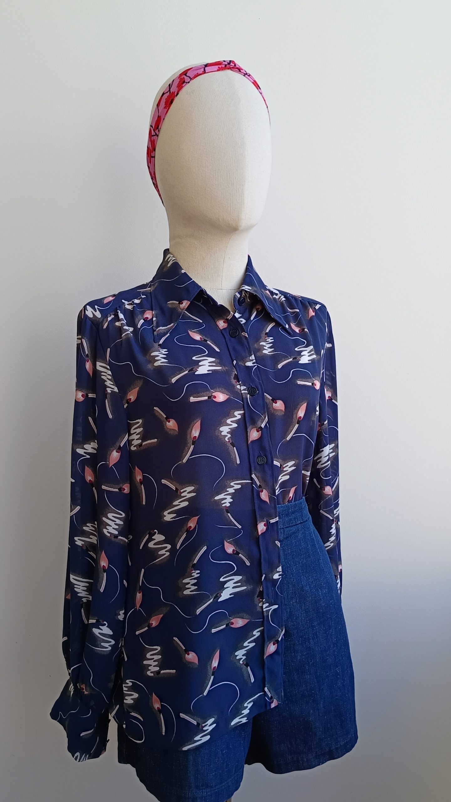 Camisa VINTAGE azul cerillas TALLA 36-38 - Imagen 2