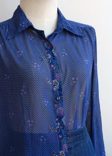 Camisa VINTAGE azul cenefa flores TALLA 40