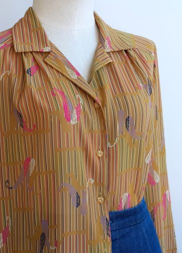 Camisa VINTAGE mostaza motivos TALLA 42