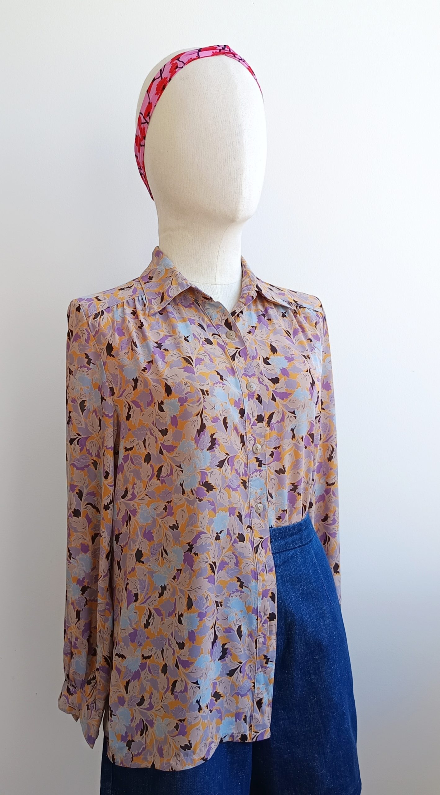 Camisa VINTAGE mostaza hojas TALLA 34 - Imagen 2