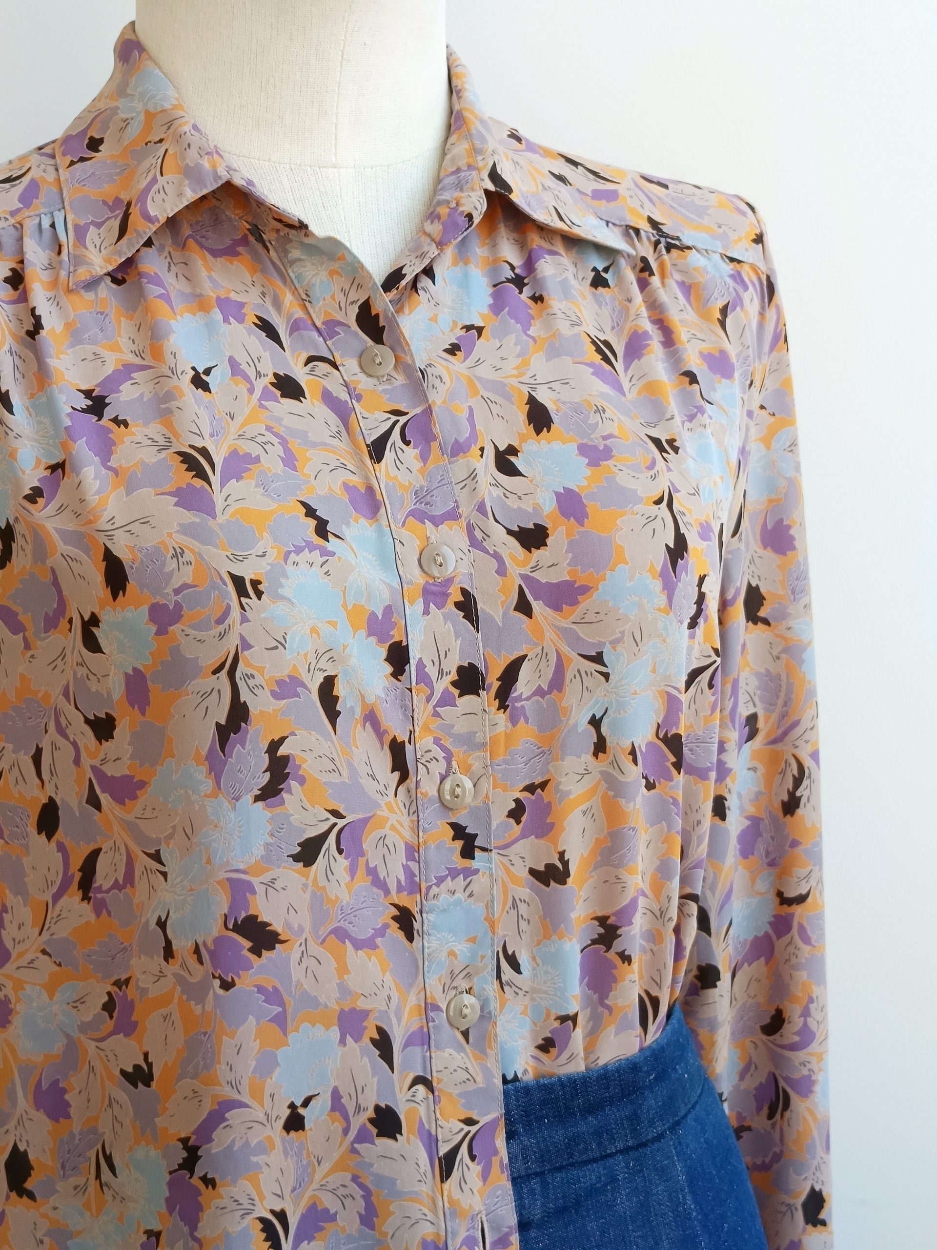 Camisa VINTAGE mostaza hojas TALLA 34