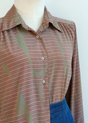 Camisa VINTAGE kaki líneas rosas TALLA 38-40