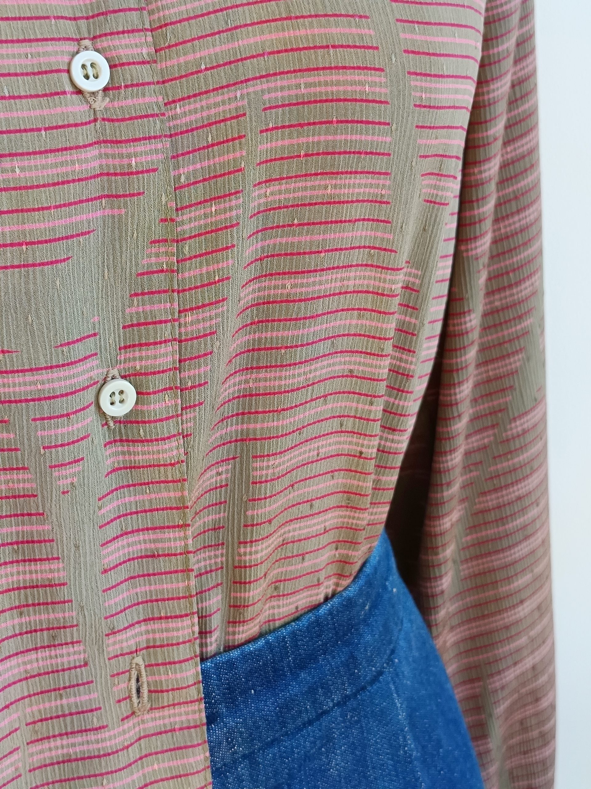 Camisa VINTAGE kaki líneas rosas TALLA 38-40 - Imagen 4